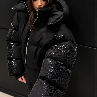 LeopardShield Water-Resistant Hooded Puffer Jacket